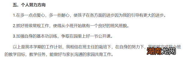 小班教师个人工作计划