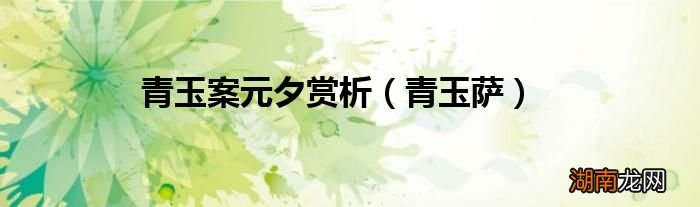 青玉萨 青玉案元夕赏析