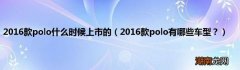 2016款polo有哪些车型？ 2016款polo什么时候上市的