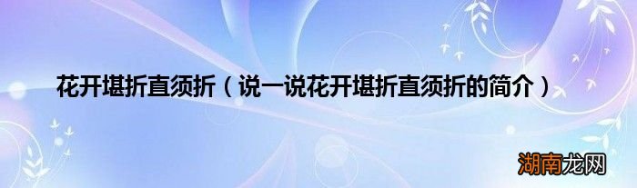 说一说花开堪折直须折的简介 花开堪折直须折