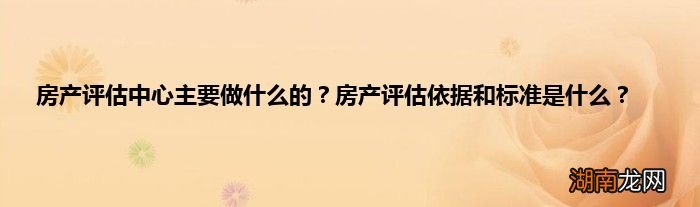 房产评估中心主要做什么的?房产评估依据和标准是什么?