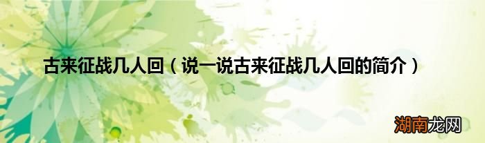 说一说古来征战几人回的简介 古来征战几人回