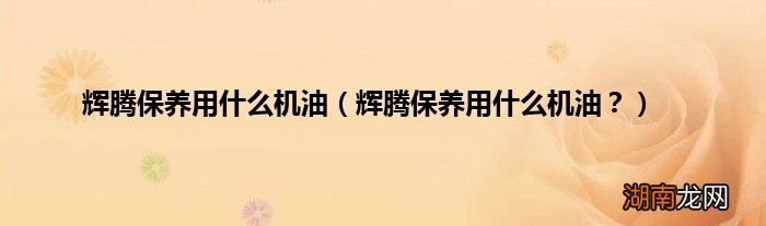 辉腾保养用什么机油? 辉腾保养用什么机油