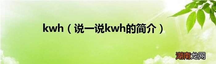 说一说kwh的简介 kwh