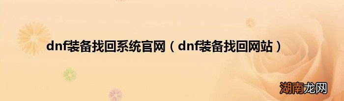 dnf装备找回网站 dnf装备找回系统官网