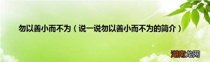 说一说勿以善小而不为的简介 勿以善小而不为