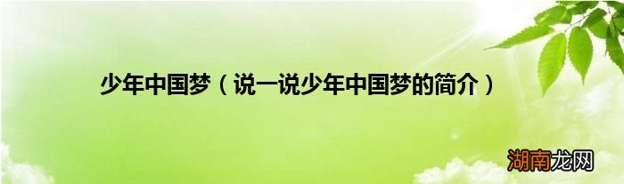 说一说少年中国梦的简介 少年中国梦