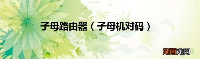 子母机对码 子母路由器