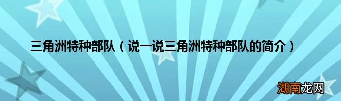 说一说三角洲特种部队的简介 三角洲特种部队