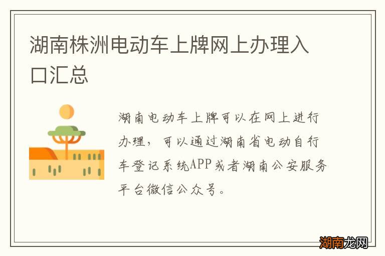 湖南株洲电动车上牌网上办理入口汇总