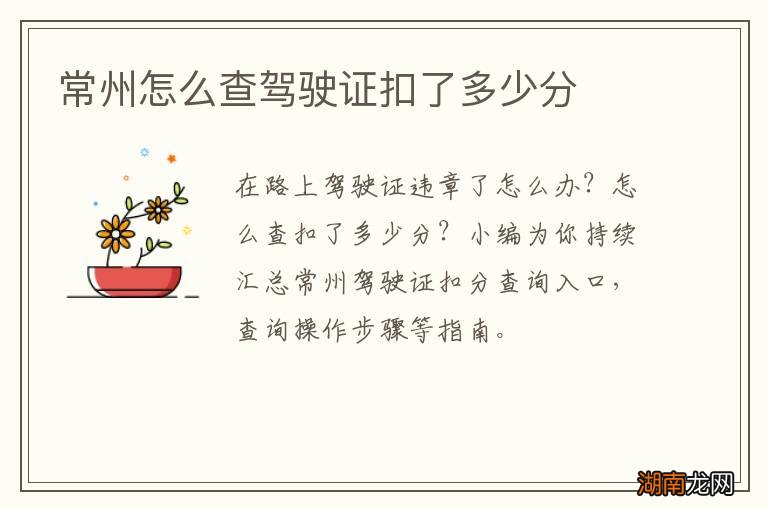 常州怎么查驾驶证扣了多少分