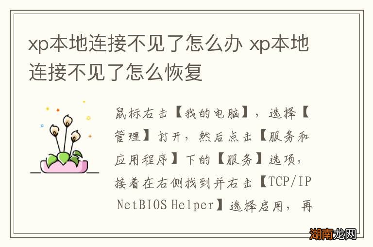 xp本地连接不见了怎么办 xp本地连接不见了怎么恢复