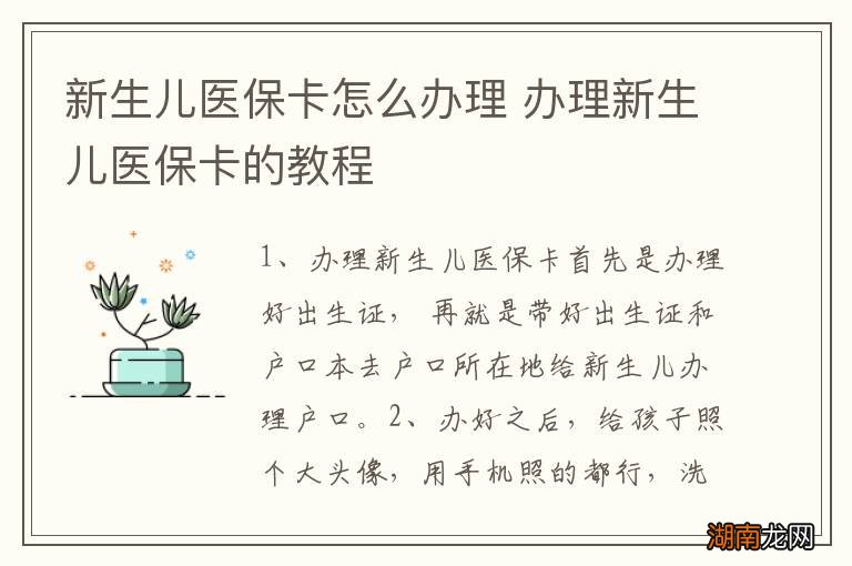 新生儿医保卡怎么办理 办理新生儿医保卡的教程