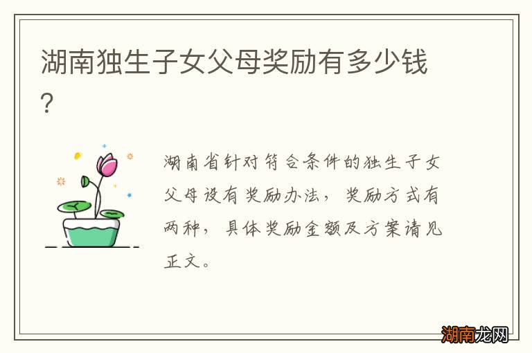 湖南独生子女父母奖励有多少钱?