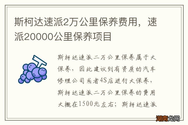 斯柯达速派2万公里保养费用,速派20000公里保养项目