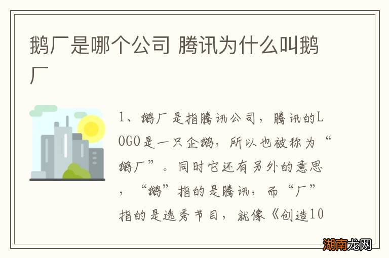 鹅厂是哪个公司 腾讯为什么叫鹅厂