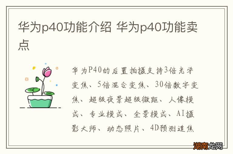 华为p40功能介绍 华为p40功能卖点