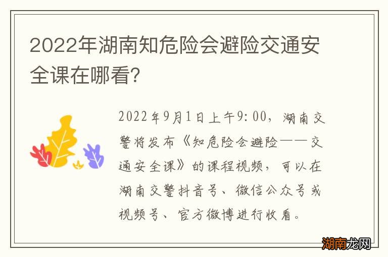 2022年湖南知危险会避险交通安全课在哪看?