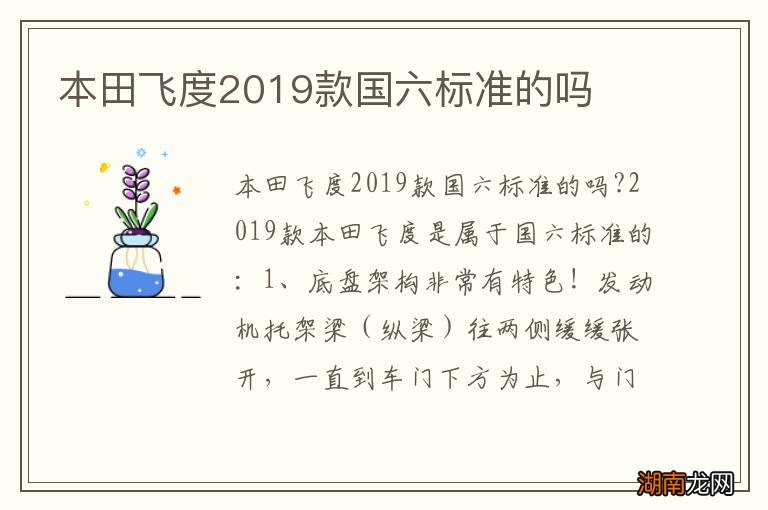 本田飞度2019款国六标准的吗