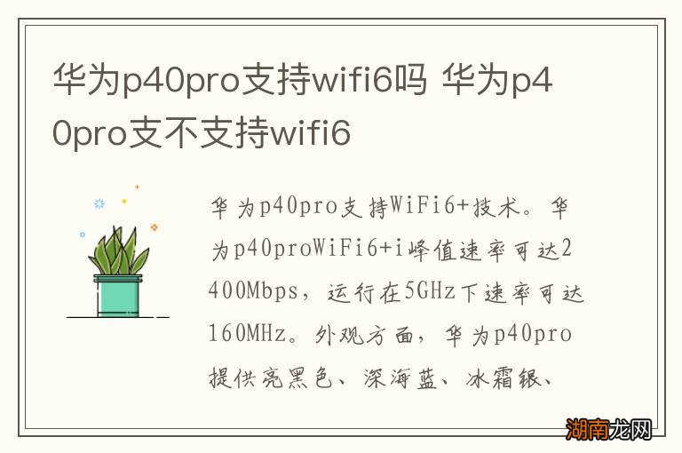 华为p40pro支持wifi6吗 华为p40pro支不支持wifi6