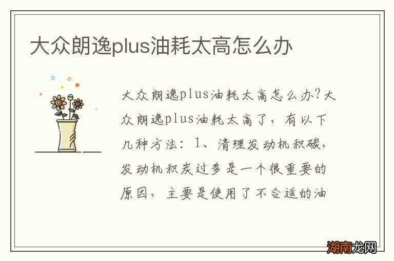 大众朗逸plus油耗太高怎么办