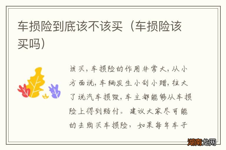 车损险该买吗 车损险到底该不该买