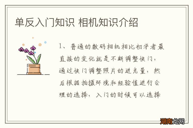 单反入门知识 相机知识介绍