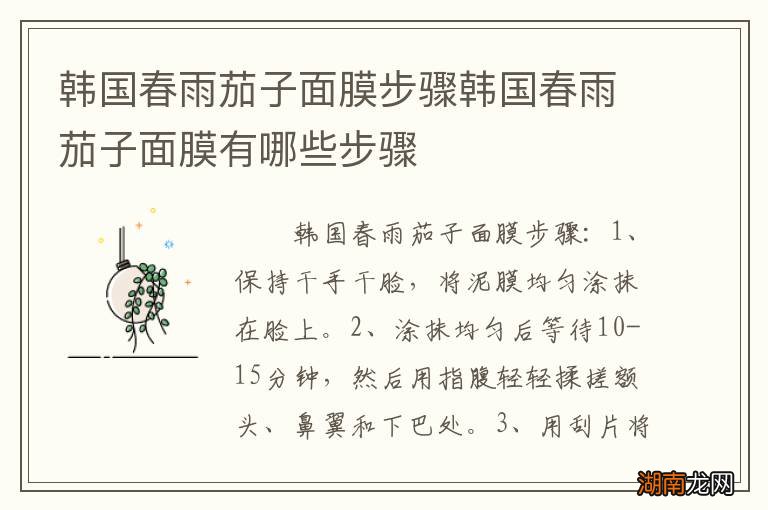 韩国春雨茄子面膜步骤韩国春雨茄子面膜有哪些步骤
