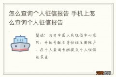 怎么查询个人征信报告 手机上怎么查询个人征信报告