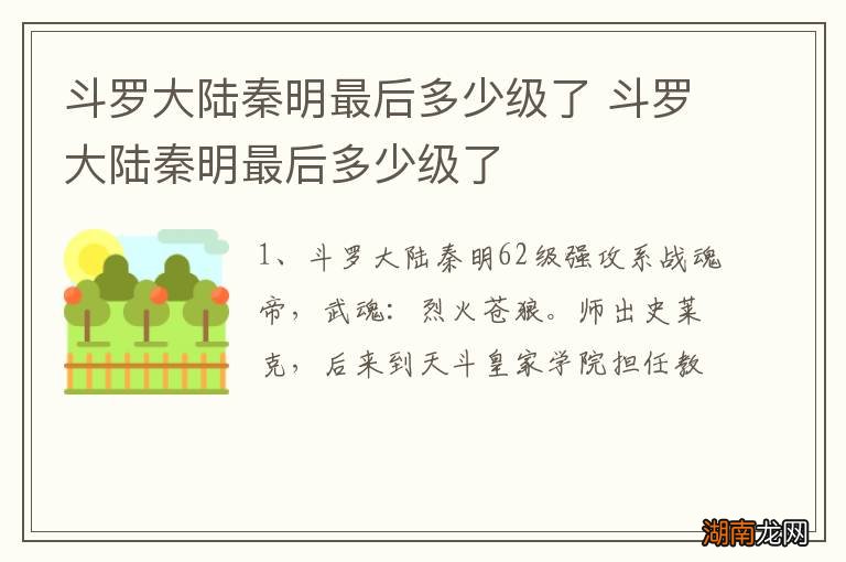斗罗大陆秦明最后多少级了 斗罗大陆秦明最后多少级了