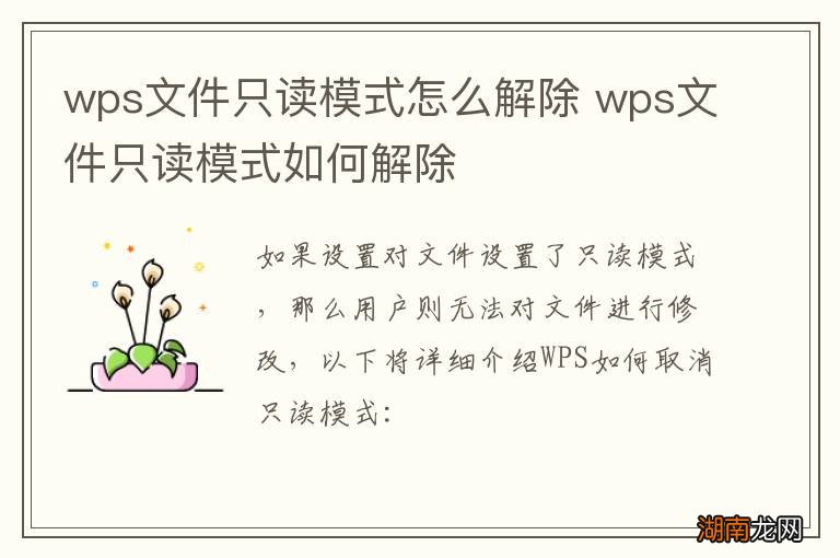 wps文件只读模式怎么解除 wps文件只读模式如何解除