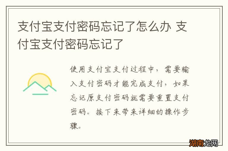 支付宝支付密码忘记了怎么办 支付宝支付密码忘记了