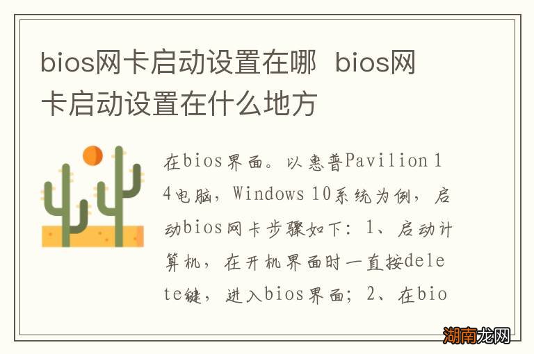 bios网卡启动设置在哪bios网卡启动设置在什么地方