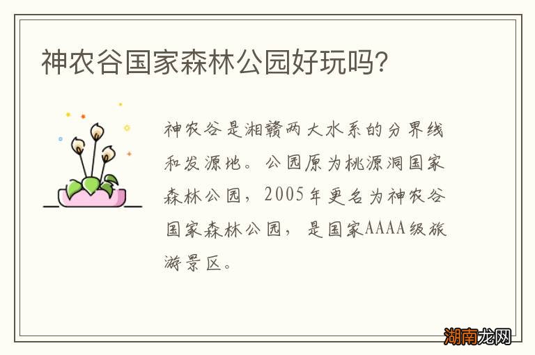 神农谷国家森林公园好玩吗?