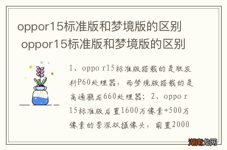 oppor15标准版和梦境版的区别oppor15标准版和梦境版的区别是什么