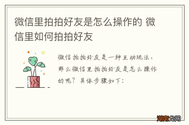 微信里拍拍好友是怎么操作的 微信里如何拍拍好友
