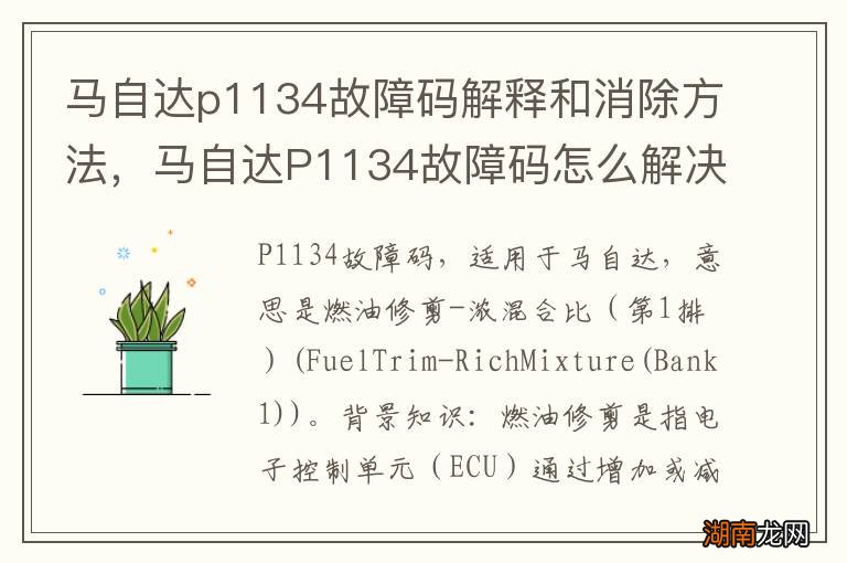 马自达p1134故障码解释和消除方法，马自达P1134故障码怎么解决？
