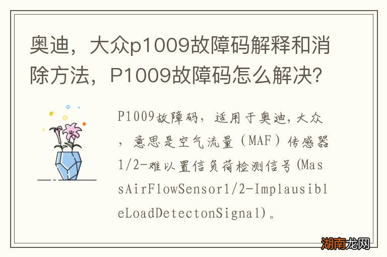 奥迪,大众p1009故障码解释和消除方法,P1009故障码怎么解决?