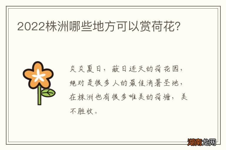 2022株洲哪些地方可以赏荷花？