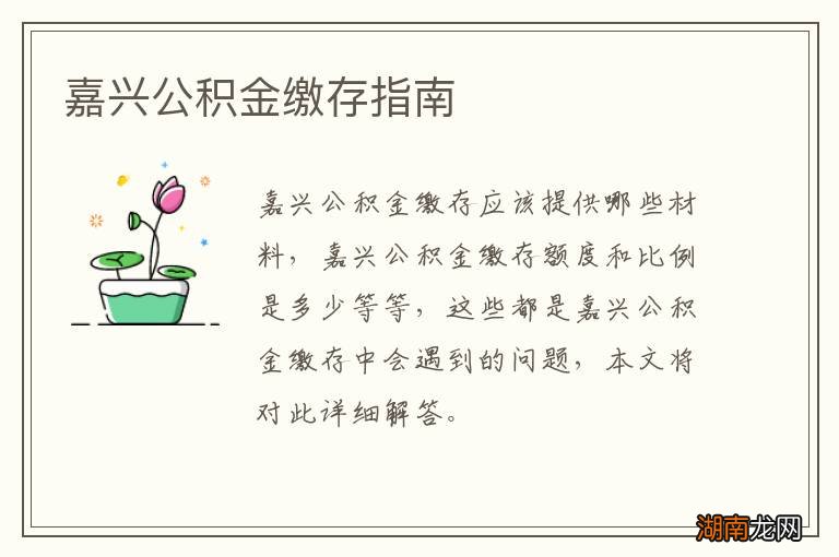 嘉兴公积金缴存指南