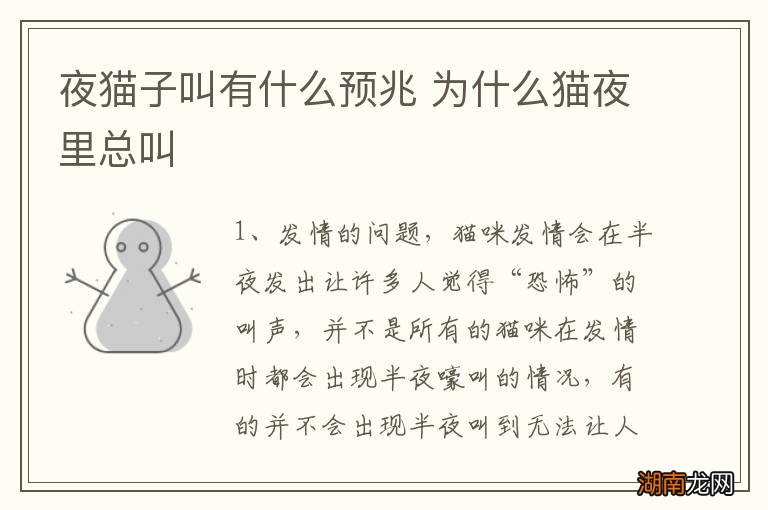 夜猫子叫有什么预兆 为什么猫夜里总叫