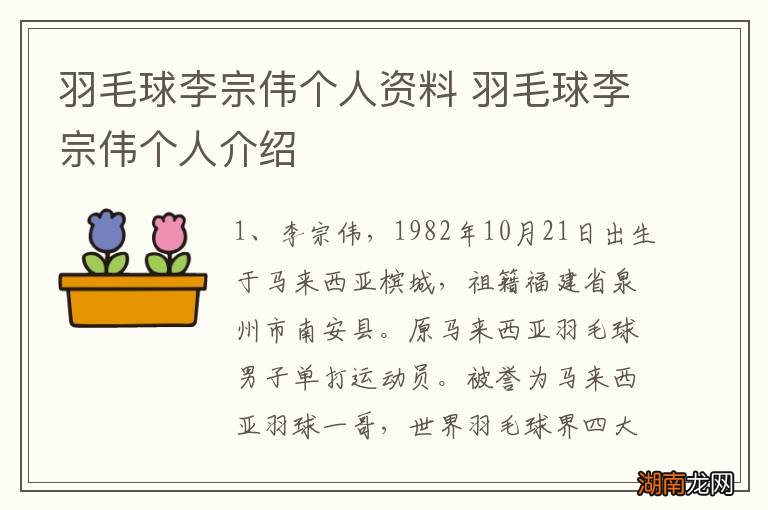 羽毛球李宗伟个人资料 羽毛球李宗伟个人介绍