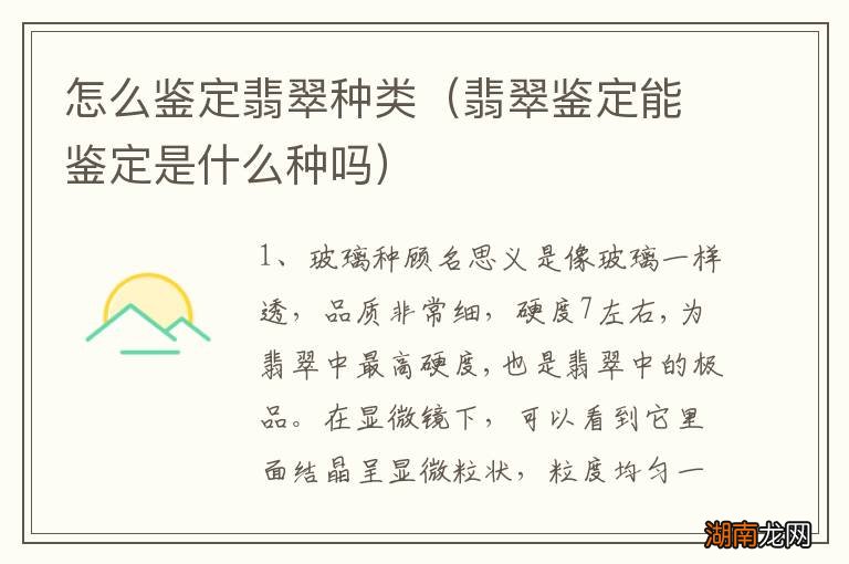 翡翠鉴定能鉴定是什么种吗 怎么鉴定翡翠种类