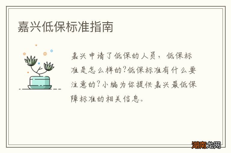 嘉兴低保标准指南