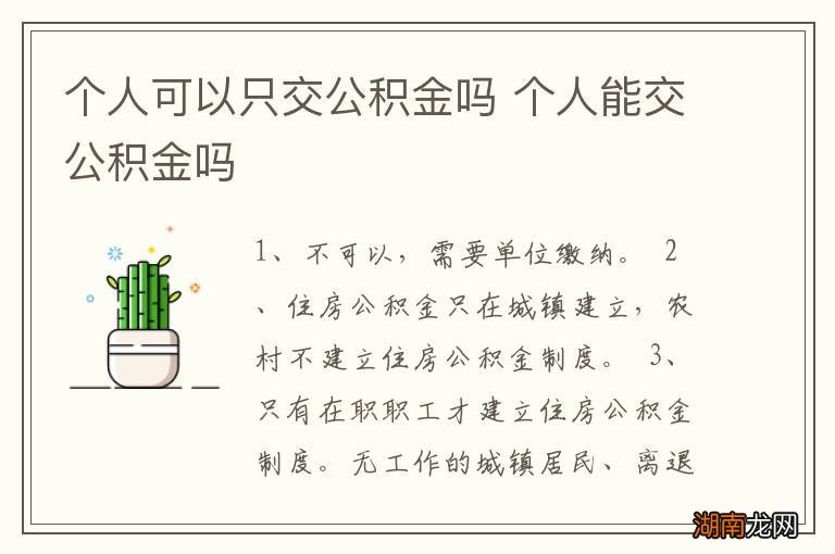 个人可以只交公积金吗 个人能交公积金吗