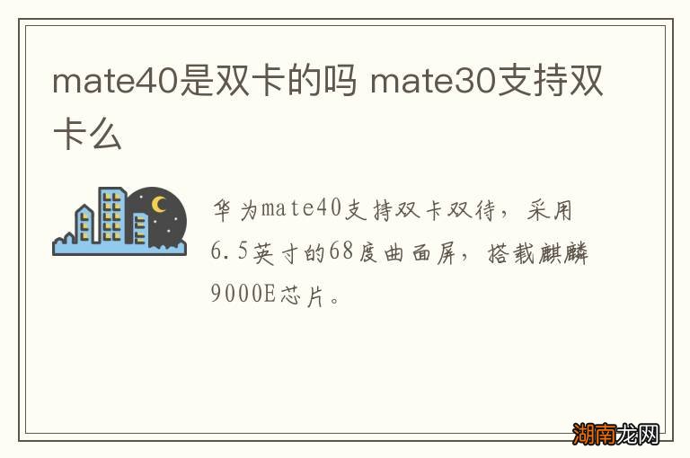 mate40是双卡的吗 mate30支持双卡么