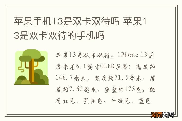 苹果手机13是双卡双待吗 苹果13是双卡双待的手机吗