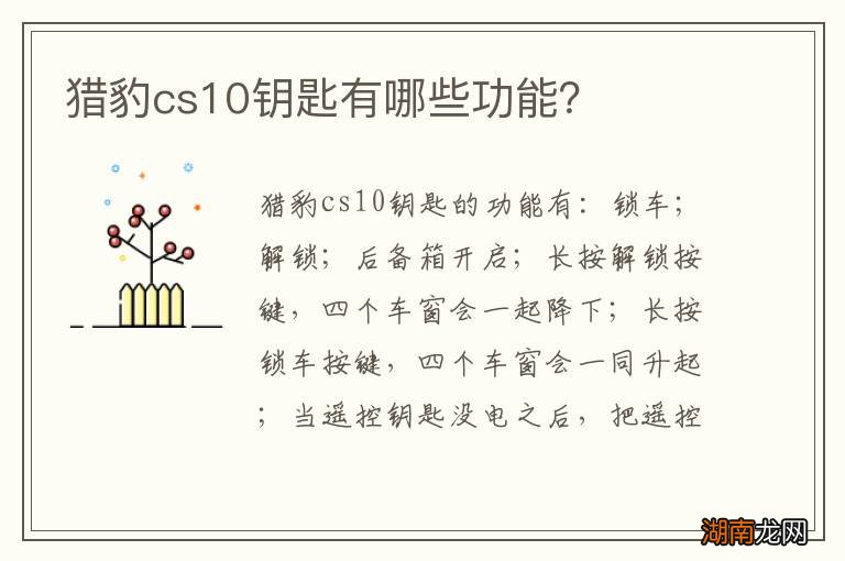 猎豹cs10钥匙有哪些功能?