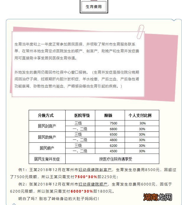 常州市生育保险男职工的报销标准