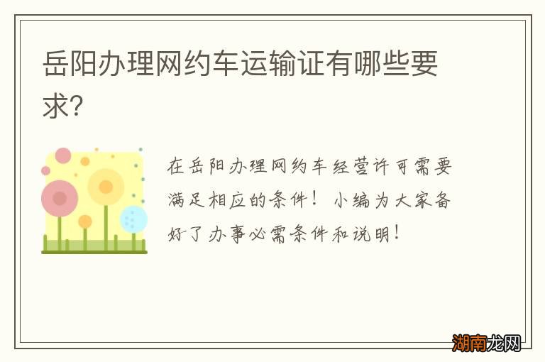 岳阳办理网约车运输证有哪些要求？